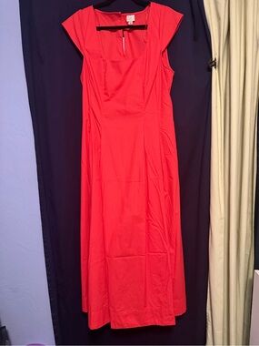 Poplin midi dress. Coral color.